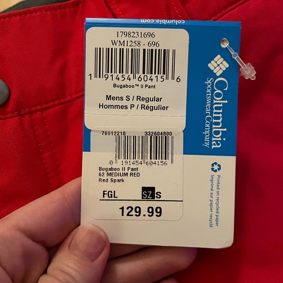 New Columbia Mens Bugaboo II Snow Pants, Red - Picture 3 of 3